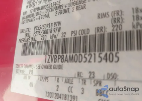 2013 Ford Mustang V6/V6 Premium из США, поврежденный, VIN 1ZVBP8AM0D5215405